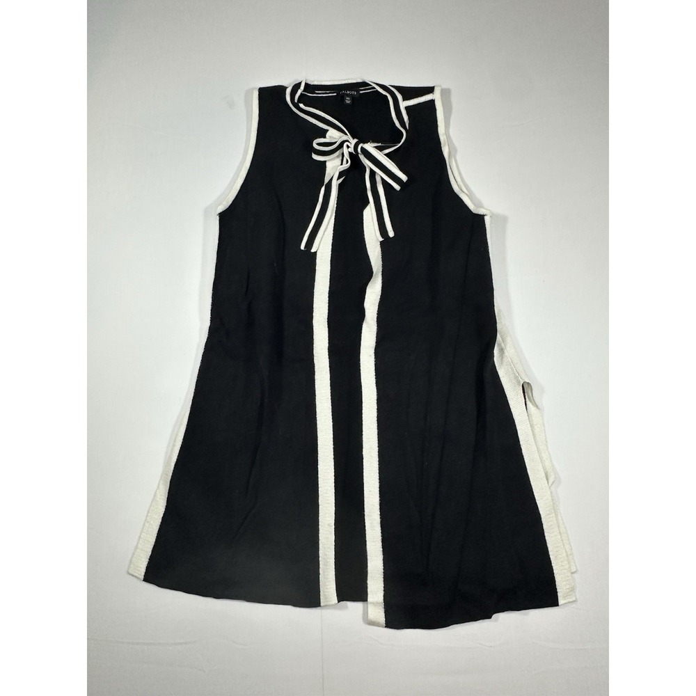 Talbots Black‎ and White Tie Front Vest Cardigan Dress Women's XS Side Slits Top